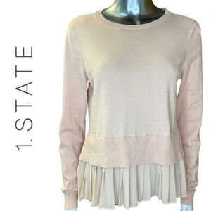 1 State Long Sleeve Peach Colored Sweater with Pleated False  Shirt Medium